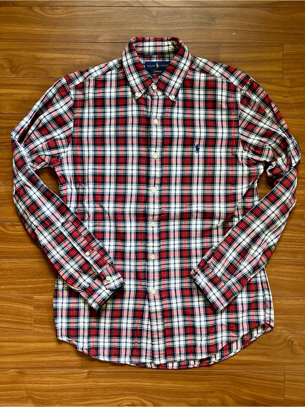 Ralph Lauren Red White And Green Long sleeve Plaid Shirt Medium Custom Fit